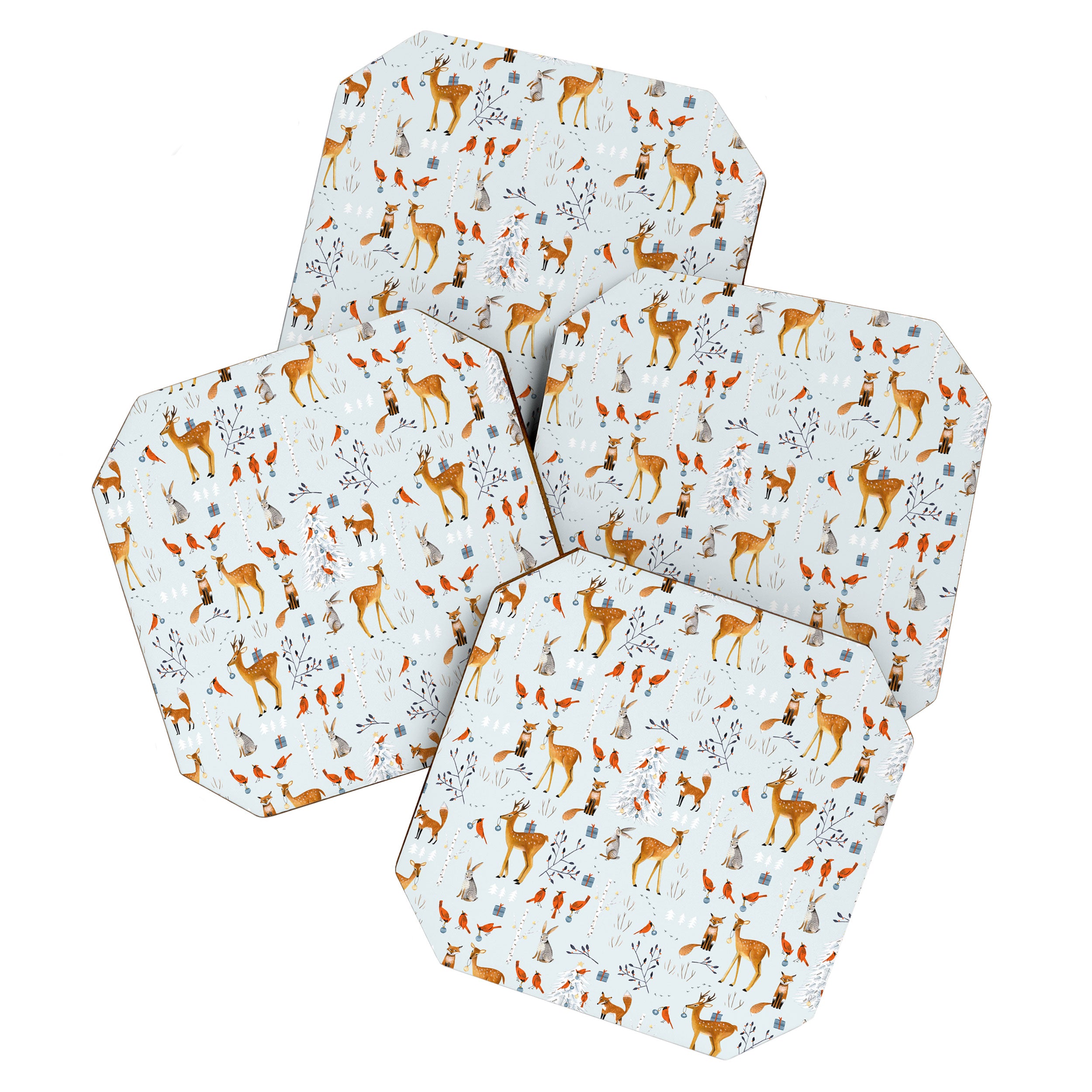Cute woodland animals winter snow tree Coaster Gallery Image 1