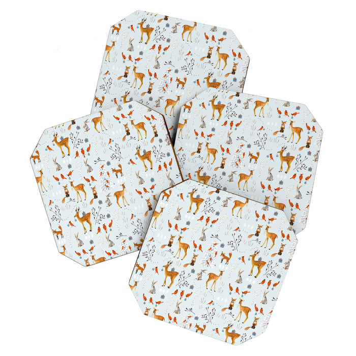 Cute woodland animals winter snow tree Coaster Gallery Image 1