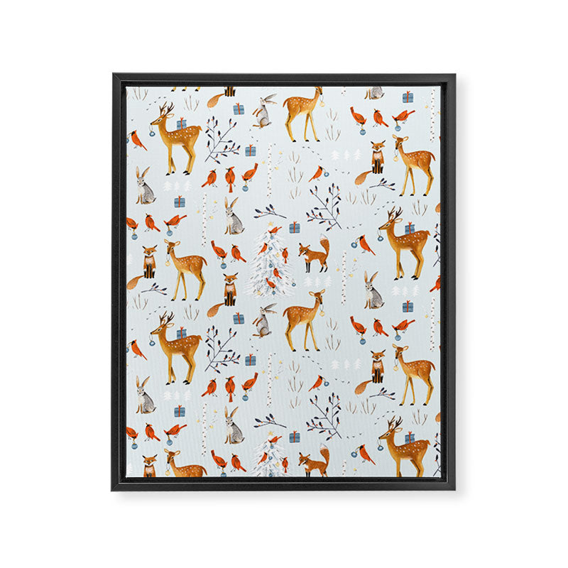Cute woodland animals winter snow tree Framed Canvas Print Gallery Image 8