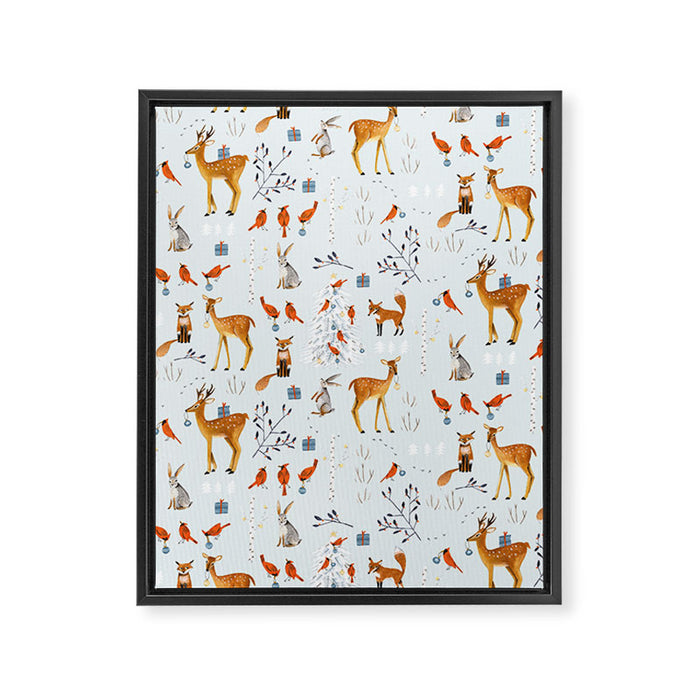 Cute woodland animals winter snow tree Framed Canvas Print Gallery Image 1
