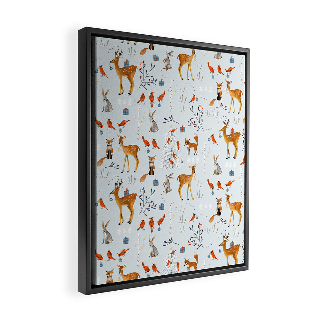 Cute woodland animals winter snow tree Framed Canvas Print Gallery Image 2