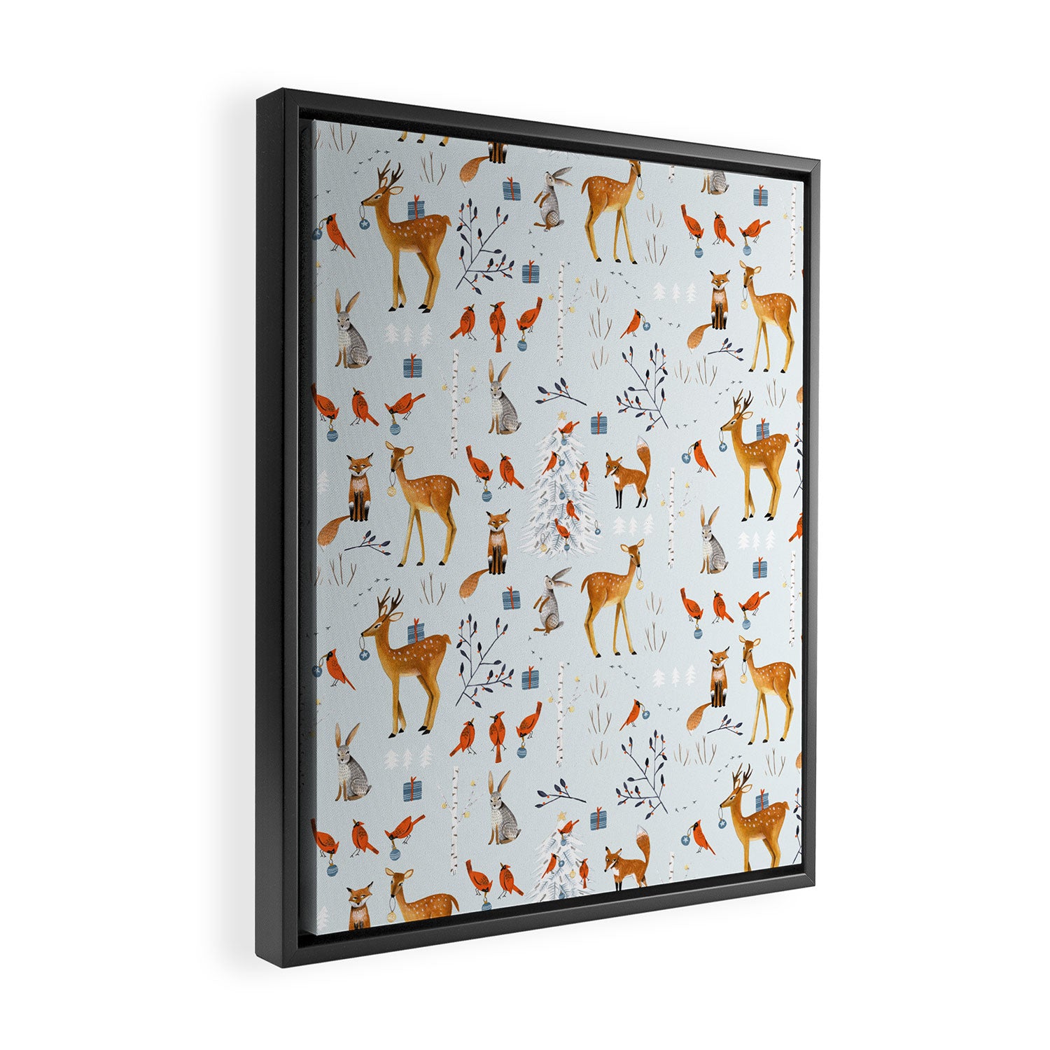 Cute woodland animals winter snow tree Framed Canvas Print Gallery Image 2