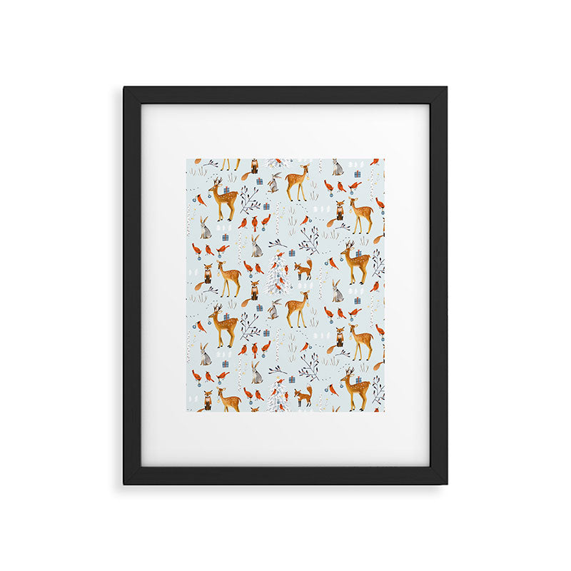 Cute woodland animals winter snow tree Framed Art Print Gallery Image 6
