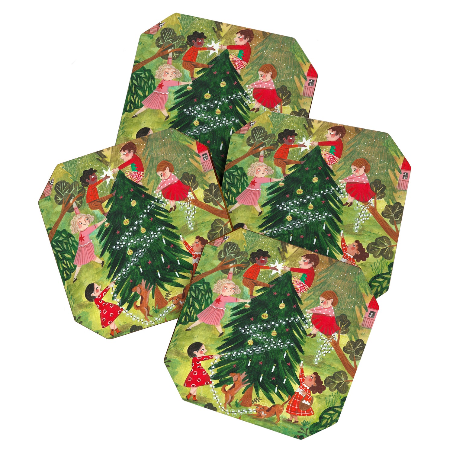Decorating Christmas tree and children  Coaster Gallery Image 1