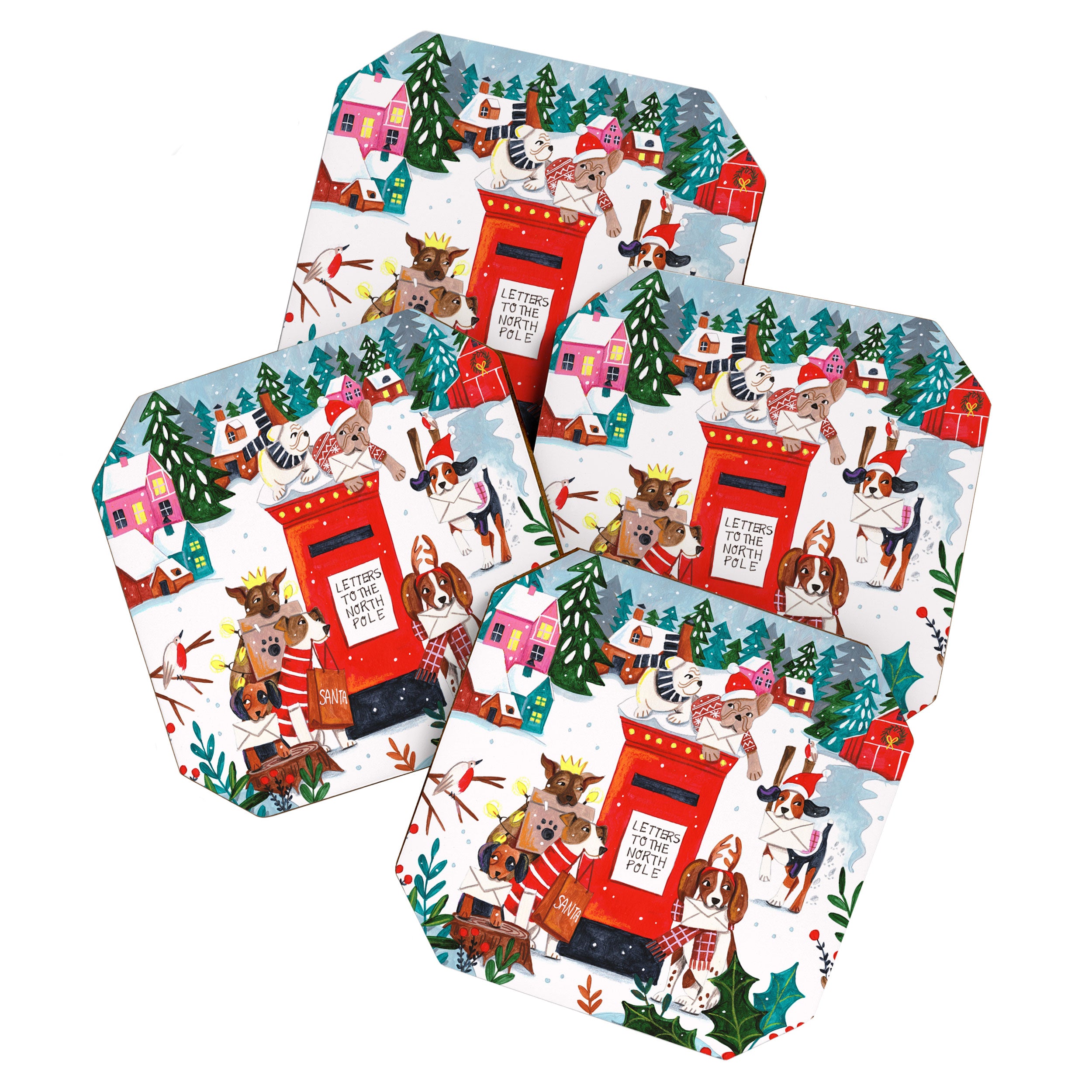Dogs in the snow Christmas post nordic village Coaster Gallery Image 1