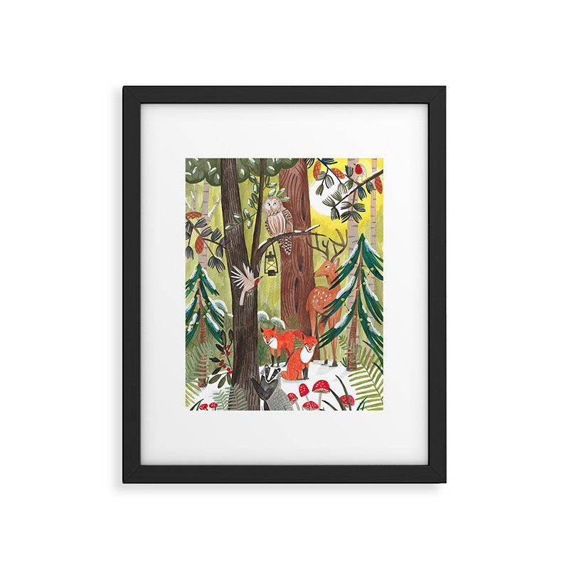Enchanted forest & woodland animals in the snow Framed Art Print Gallery Image 5