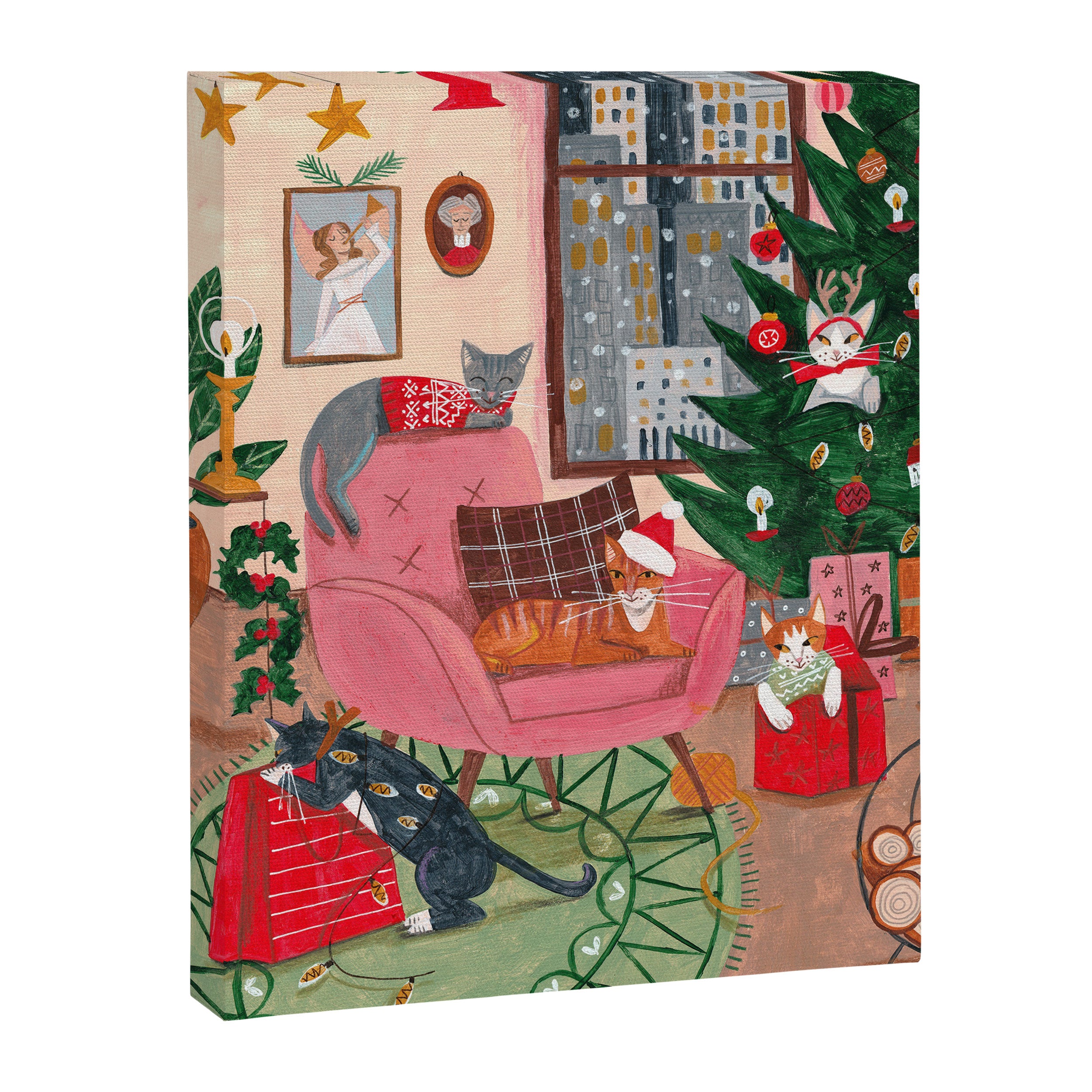 Festive retro Christmas cats modern traditional holiday Canvas Print Gallery Image 6