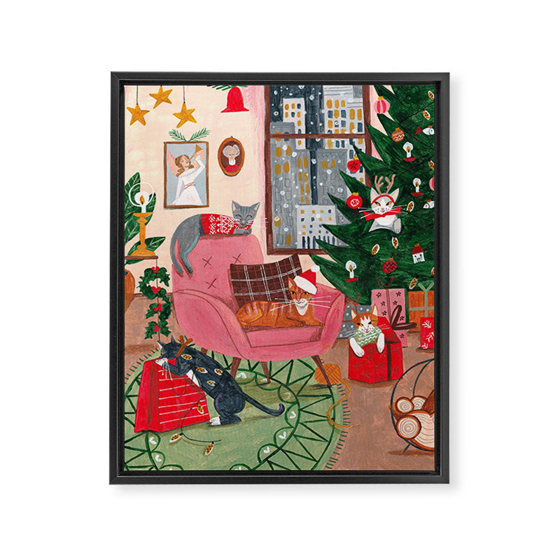 Festive retro Christmas cats modern traditional holiday Framed Canvas Print Gallery Image 6