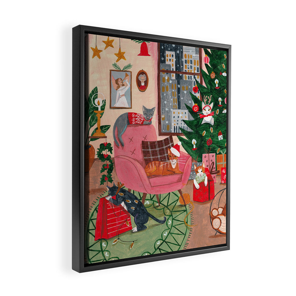 Festive retro Christmas cats modern traditional holiday Framed Canvas Print Gallery Image 2
