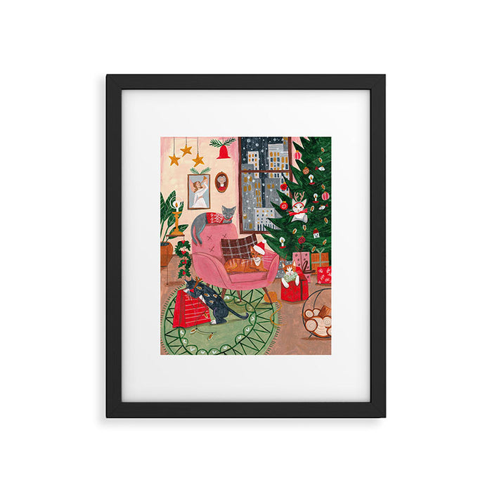 Festive retro Christmas cats modern traditional holiday Framed Art Print Gallery Image 1
