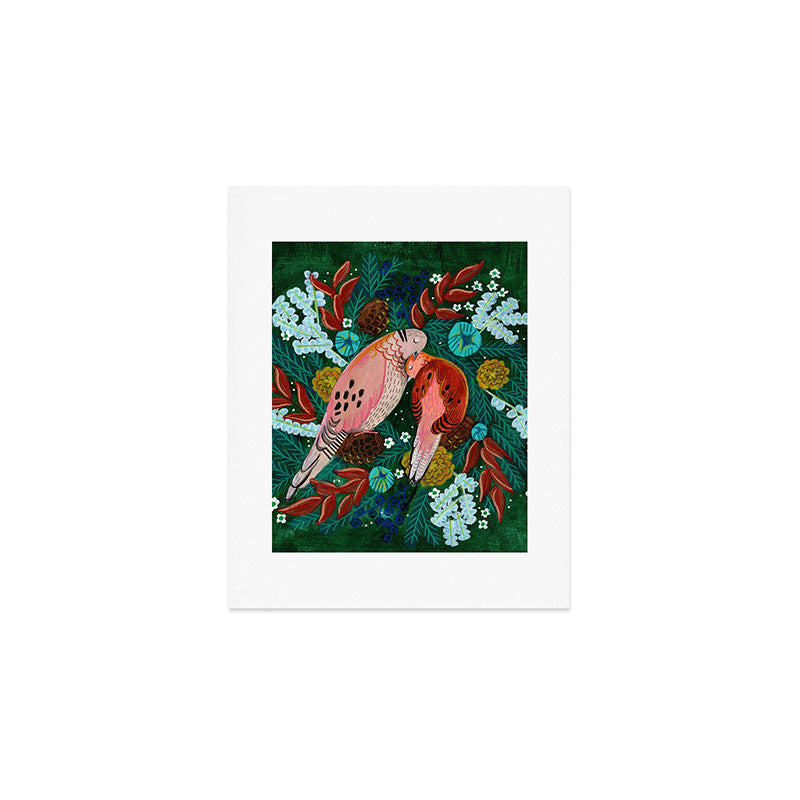 Festive Winter turtle Doves Art Print Gallery Image 1