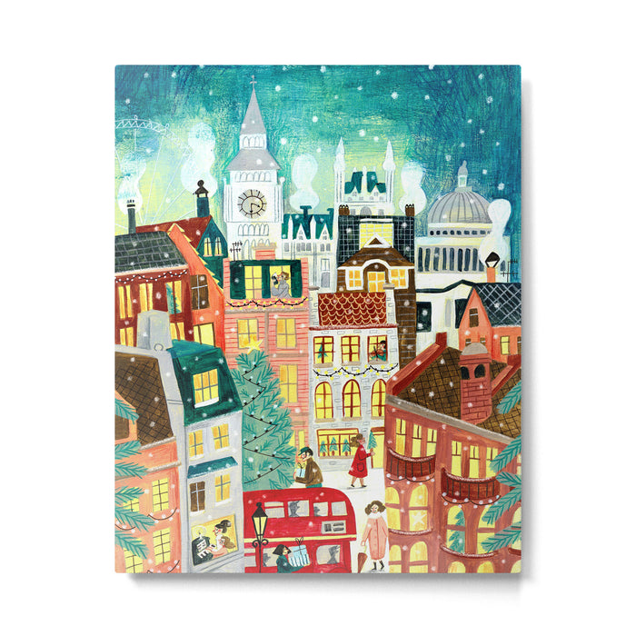 London city lights in the snow Metal Print Gallery Image 1