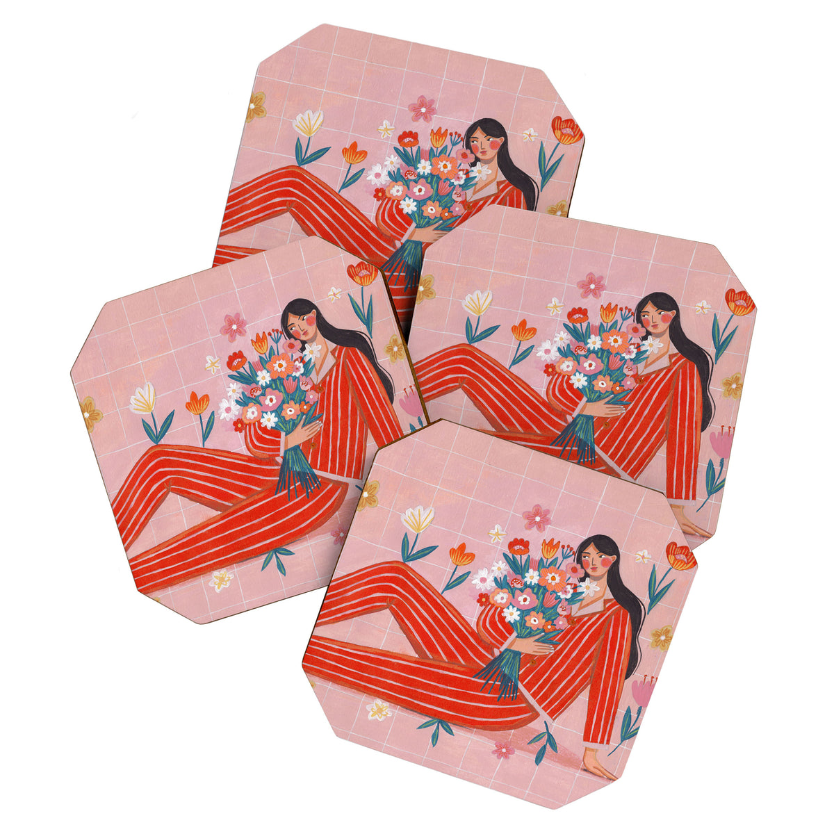 Modern Woman with Flowers Coaster Gallery Image 1