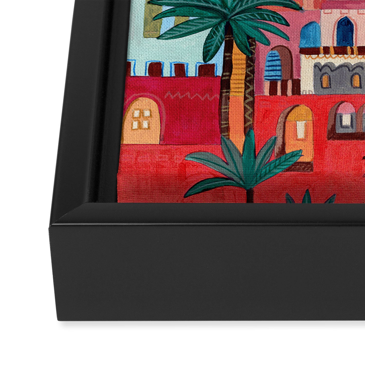Oriental city under a starry sky in bright colours Framed Canvas Print Gallery Image 3