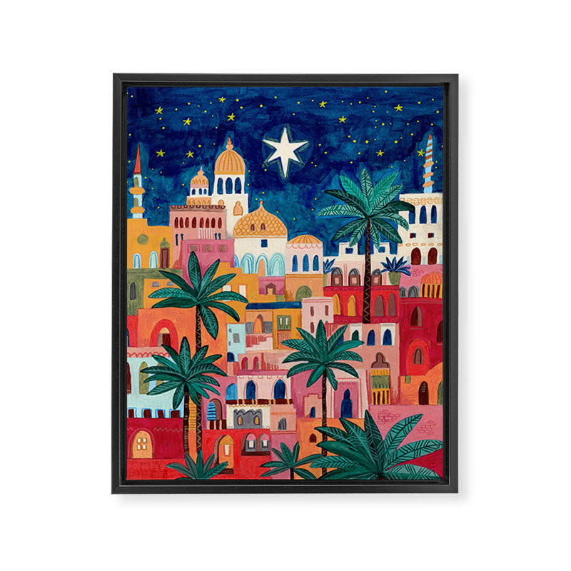 Oriental city under a starry sky in bright colours Framed Canvas Print Gallery Image 8
