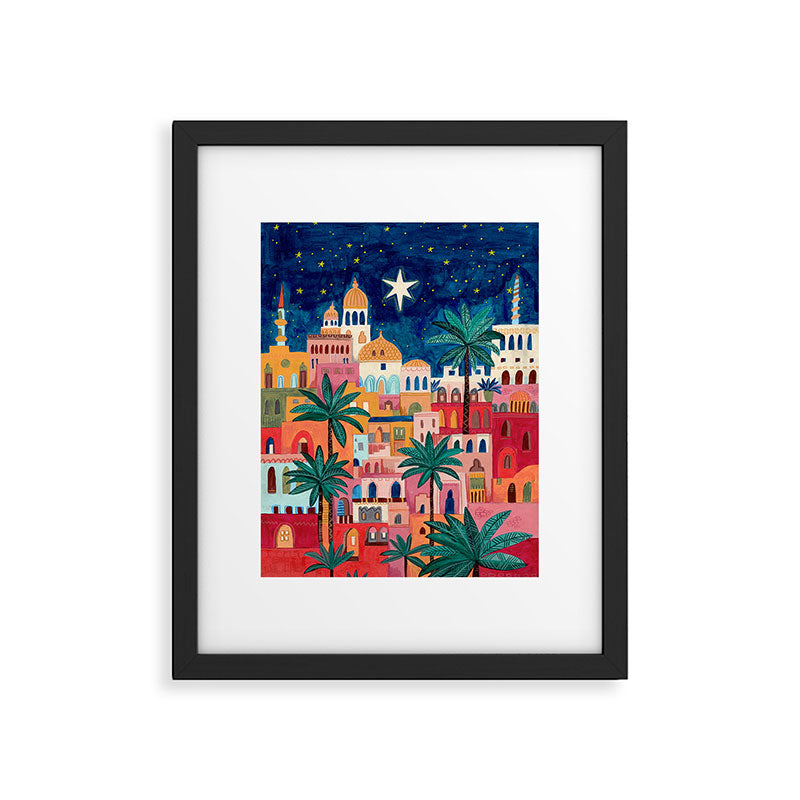 Oriental city under a starry sky in bright colours Framed Art Print Gallery Image 6