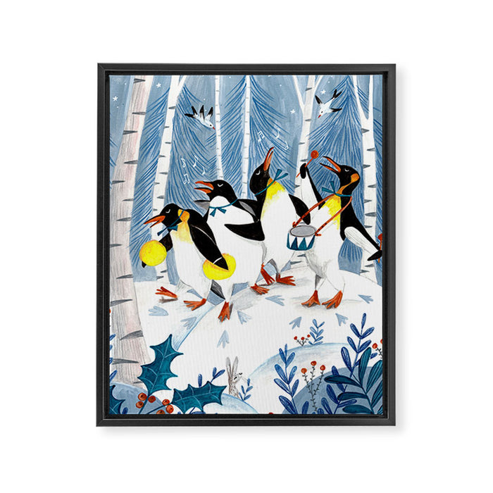Penguin music festive holiday Framed Canvas Print Gallery Image 1