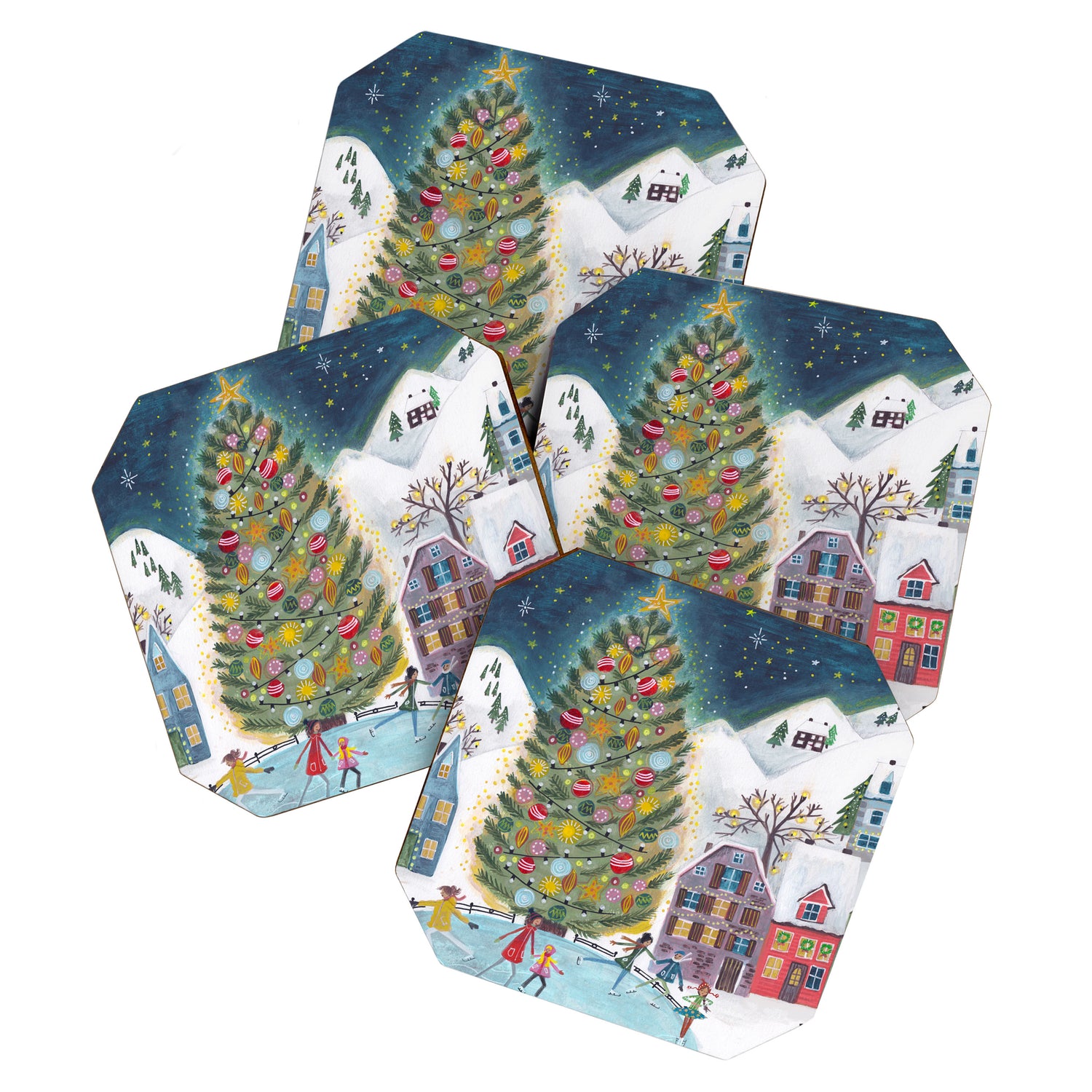 Skating retro winter snow landscape Coaster Gallery Image 1
