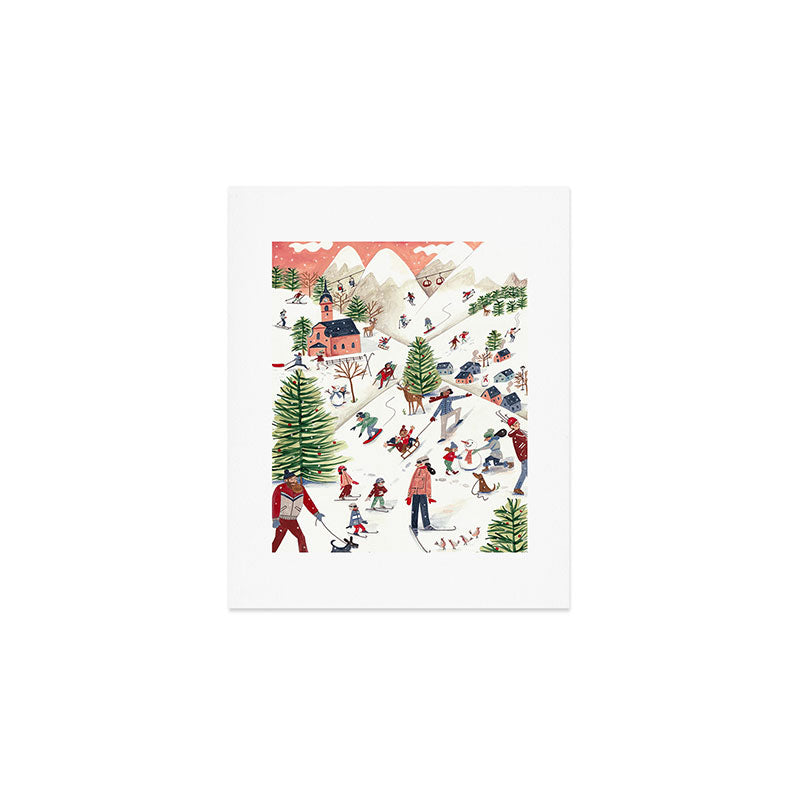 Skiing in snow mountains Art Print Gallery Image 1