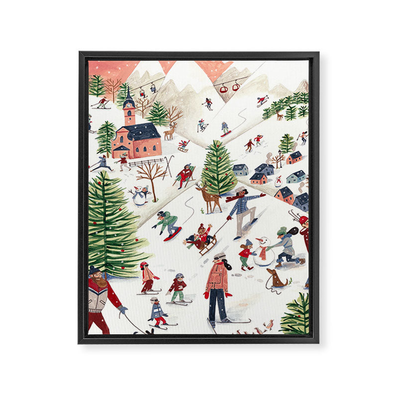 Skiing in snow mountains Framed Canvas Print Gallery Image 6