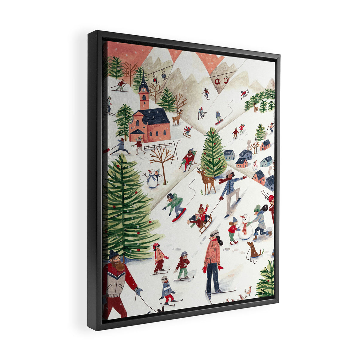 Skiing in snow mountains Framed Canvas Print Gallery Image 2