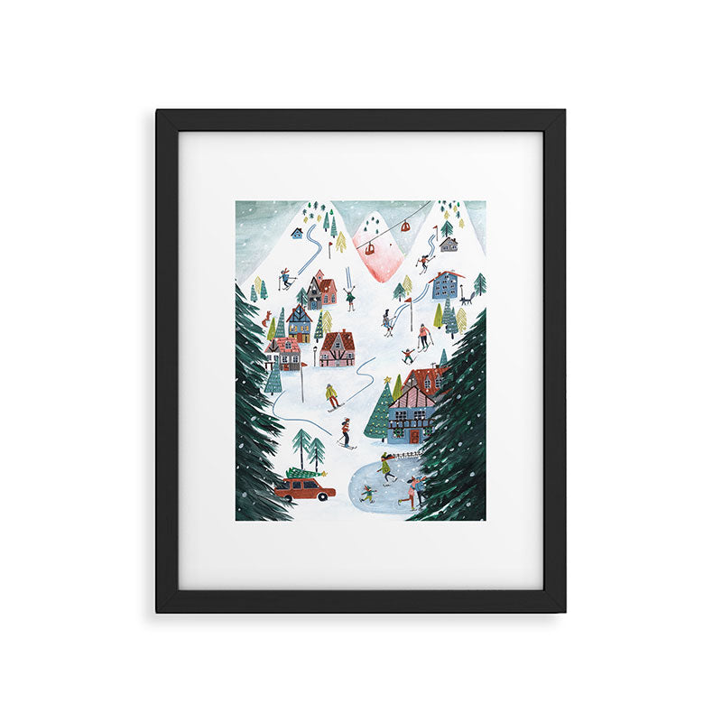Skiing Winter Village Framed Art Print Gallery Image 5