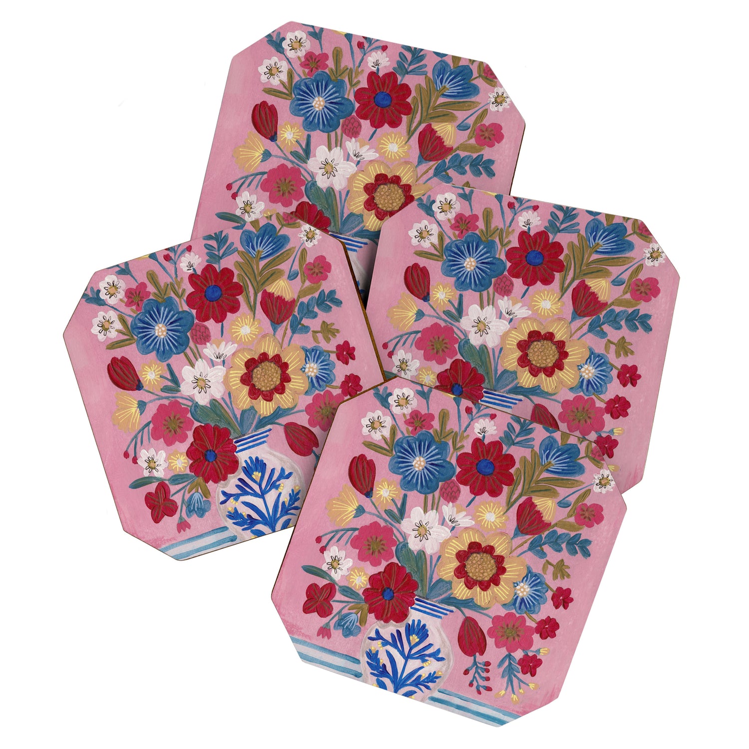 Still life Delft Blue Vase Bouquet Bright colours Coaster Gallery Image 1