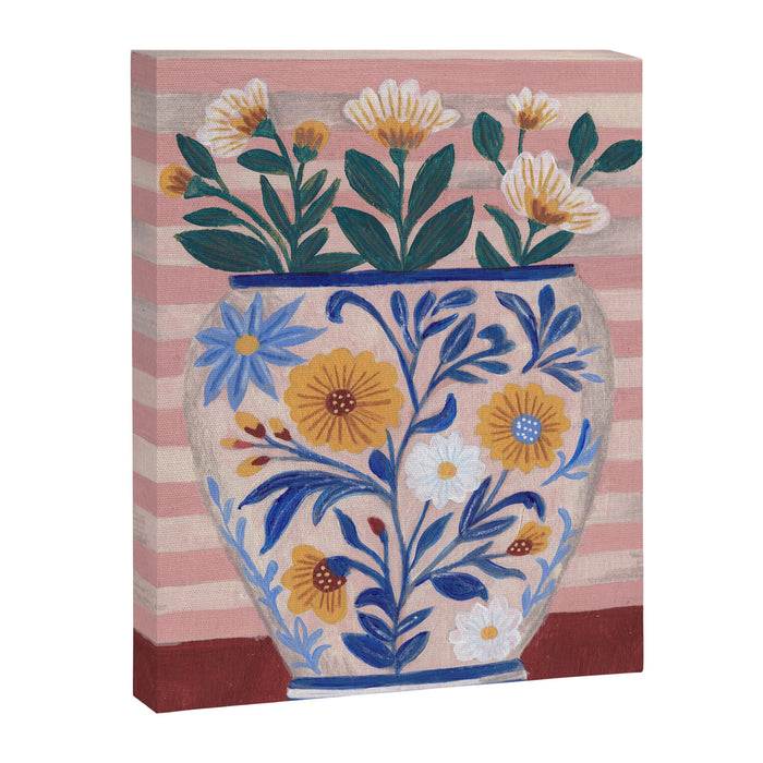Still life pastel colours flowered pot with flowers Canvas Print Gallery Image 1