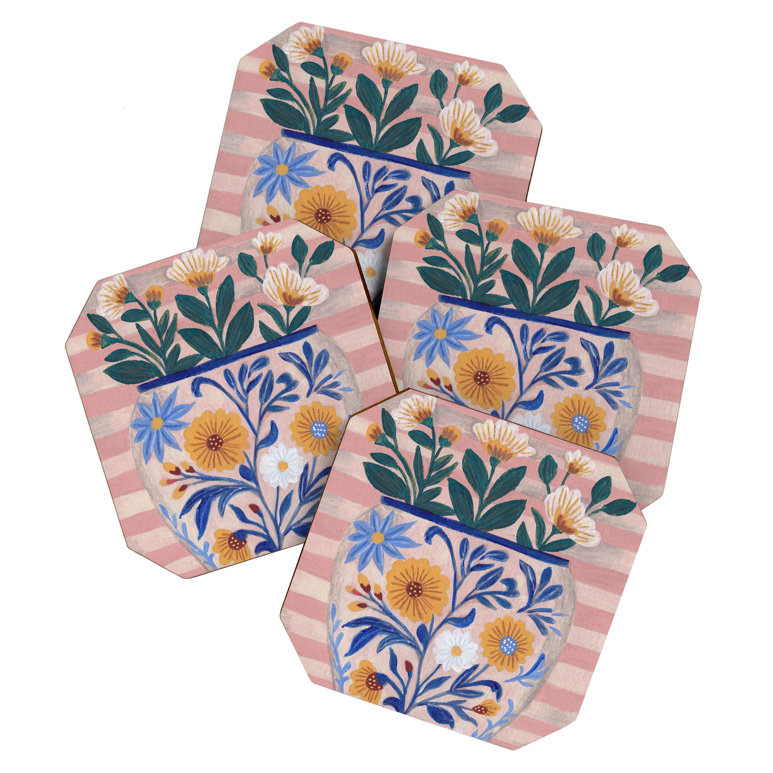 Still life pastel colours flowered pot with flowers Coaster Gallery Image 1