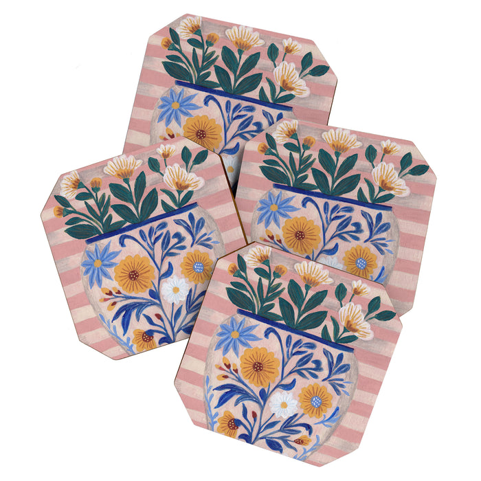 Still life pastel colours flowered pot with flowers Coaster Gallery Image 1