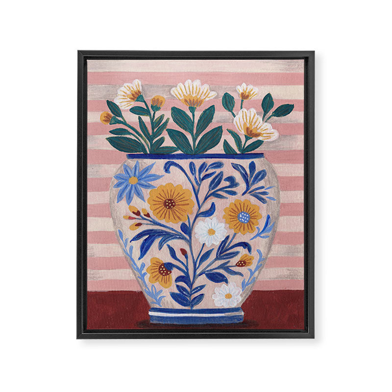 Still life pastel colours flowered pot with flowers Framed Canvas Print Gallery Image 6