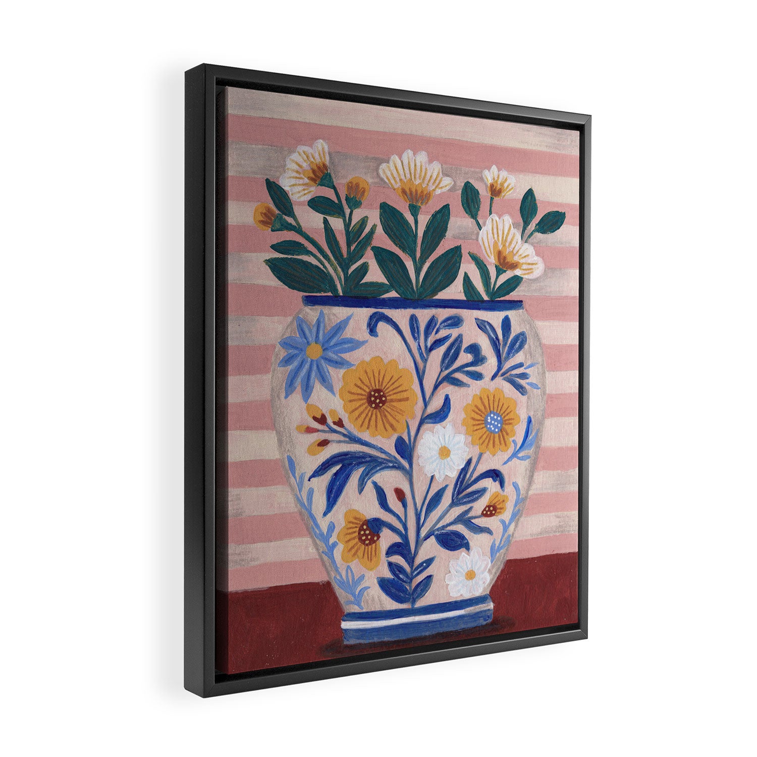Still life pastel colours flowered pot with flowers Framed Canvas Print Gallery Image 2