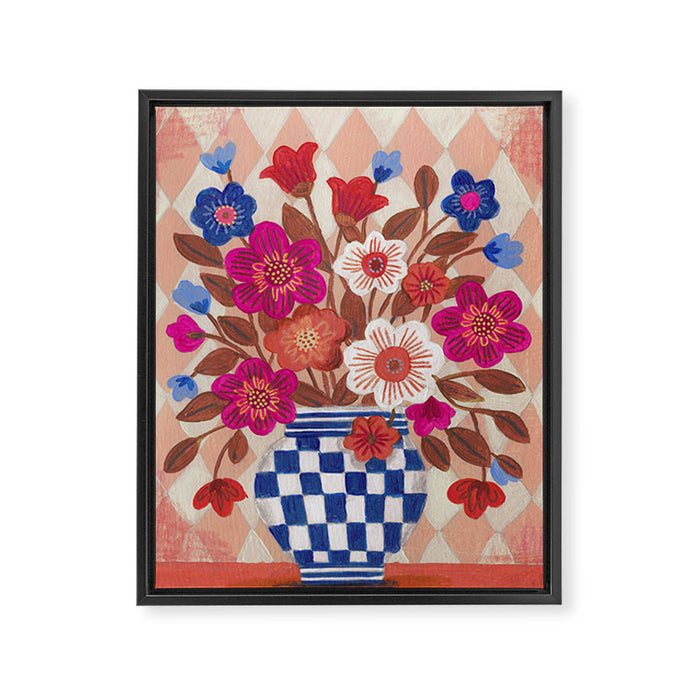 Still life Vase with Bouquet Bright colours Framed Canvas Print Gallery Image 1