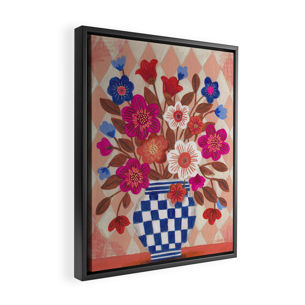 Still life Vase with Bouquet Bright colours Framed Canvas Print Gallery Image 2