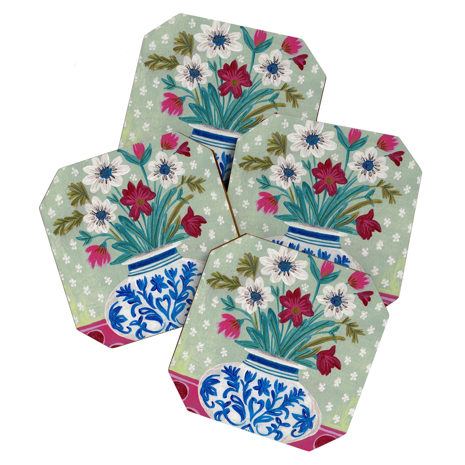 Still Life Vase with Wild Flowers Bouquet Bright colours Coaster Gallery Image 1