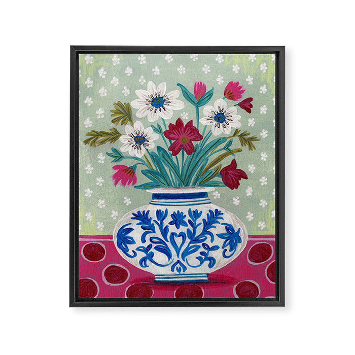 Still Life Vase with Wild Flowers Bouquet Bright colours Framed Canvas Print Gallery Image 1