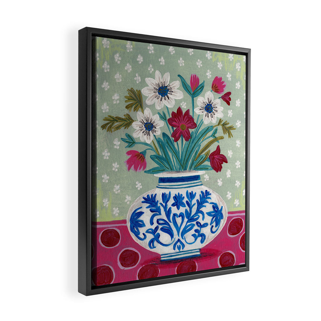 Still Life Vase with Wild Flowers Bouquet Bright colours Framed Canvas Print Gallery Image 2