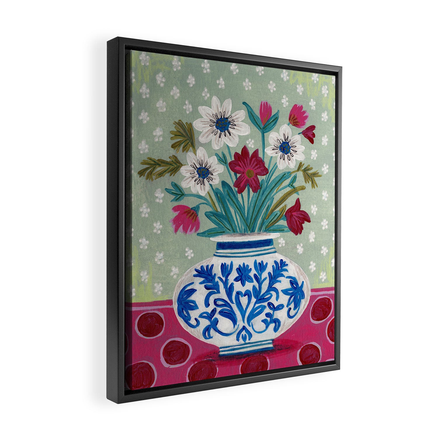 Still Life Vase with Wild Flowers Bouquet Bright colours Framed Canvas Print Gallery Image 2