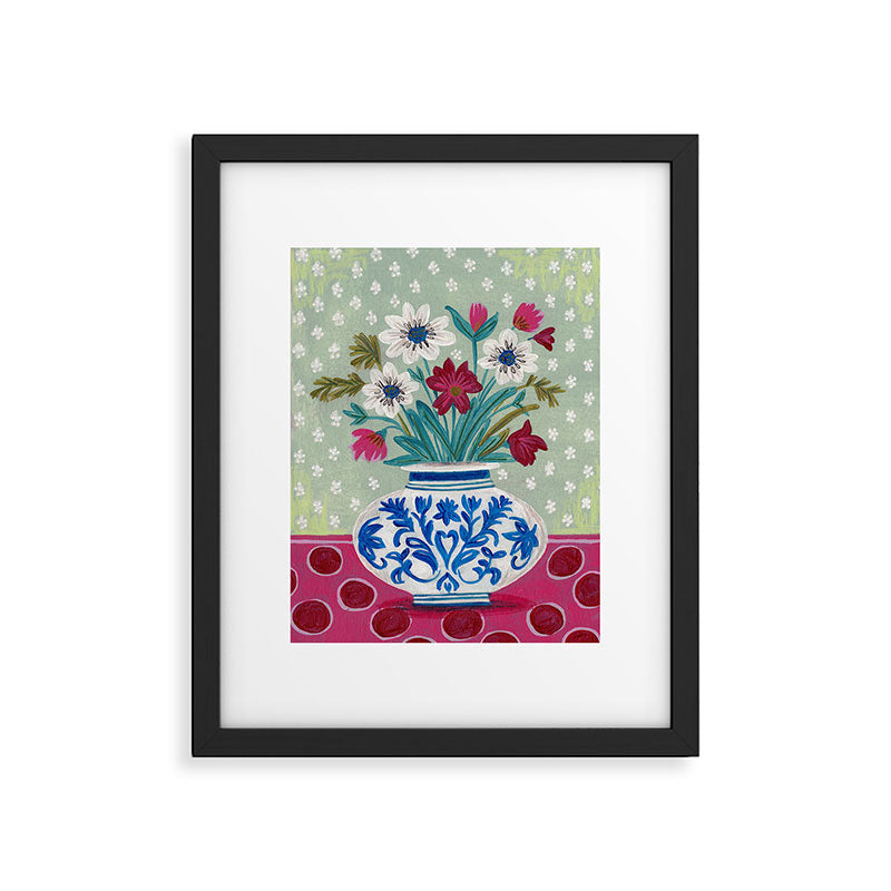 Still Life Vase with Wild Flowers Bouquet Bright colours Framed Art Print Gallery Image 5