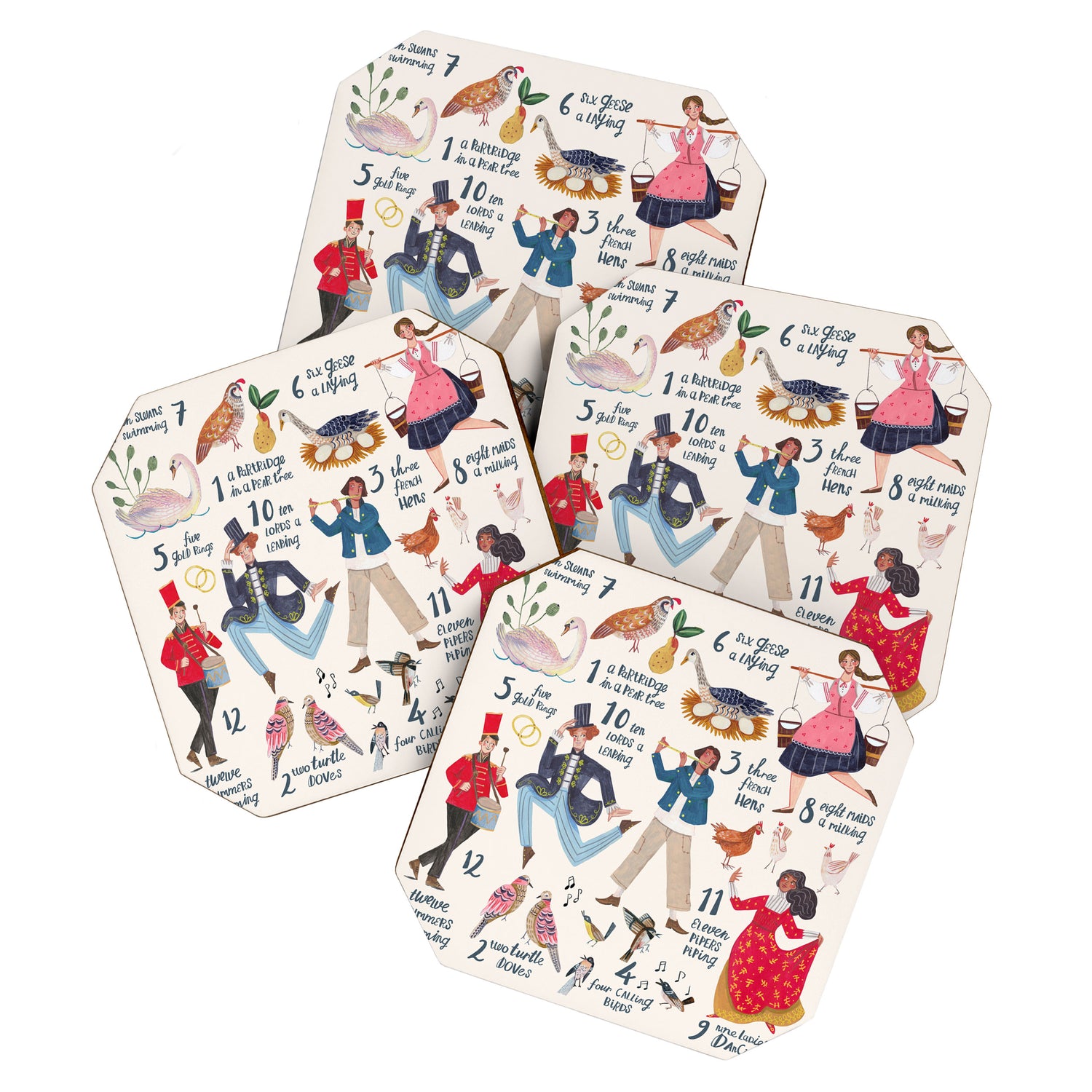 The 12 days of Christmas song illustration Coaster Gallery Image 1