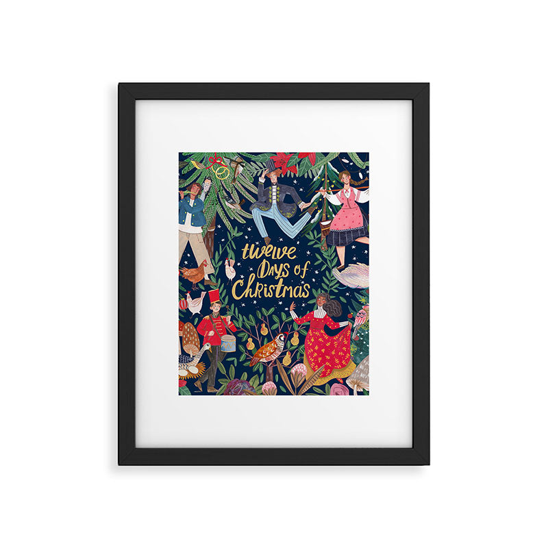 The 12 days of Christmas song illustration Framed Art Print Gallery Image 6