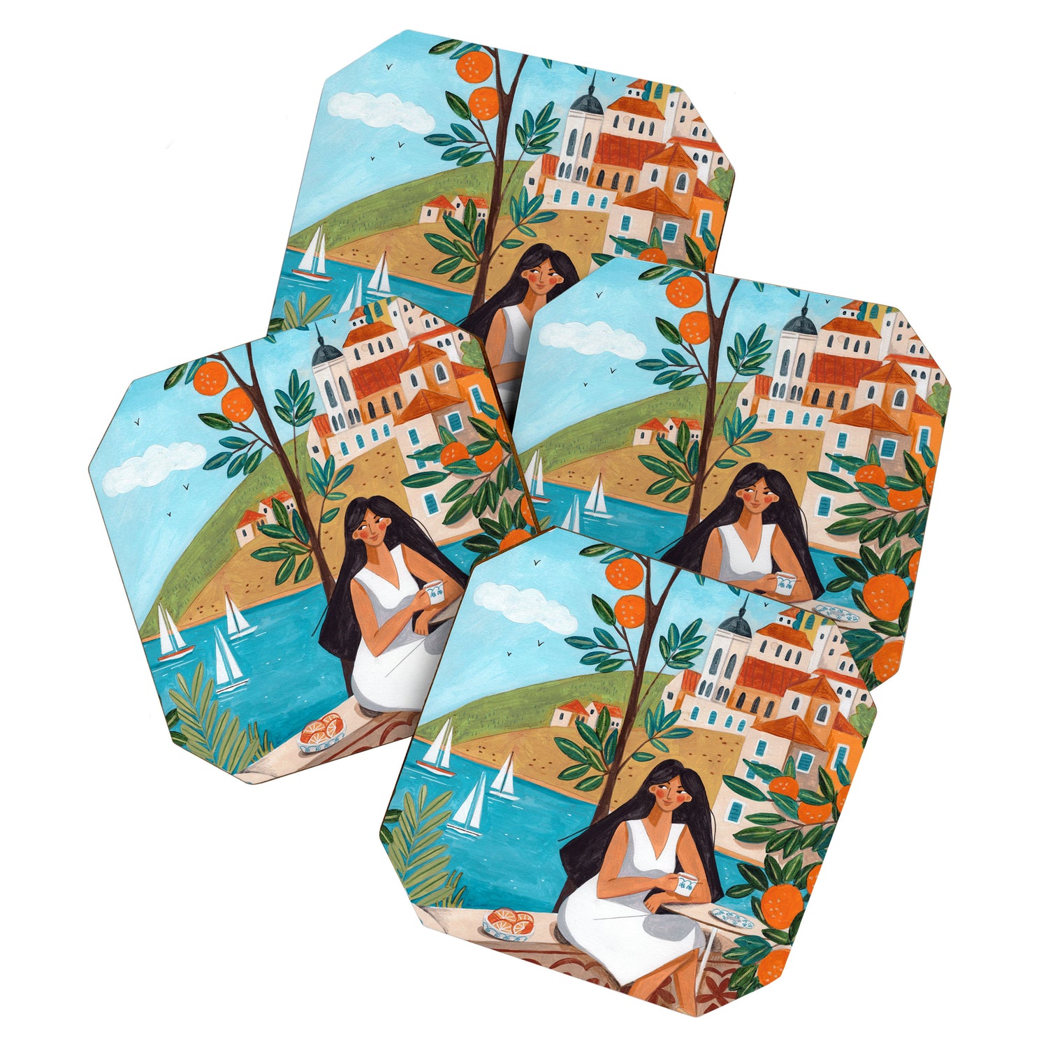 Travel poster woman in Mediterranean coast Coaster Gallery Image 1
