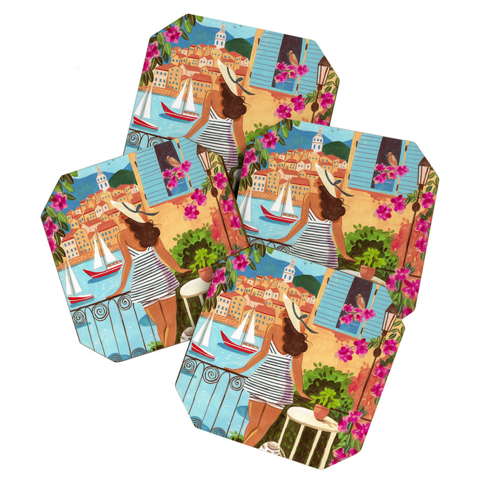 Travel poster woman in Saint-Tropez France Coaster Gallery Image 1