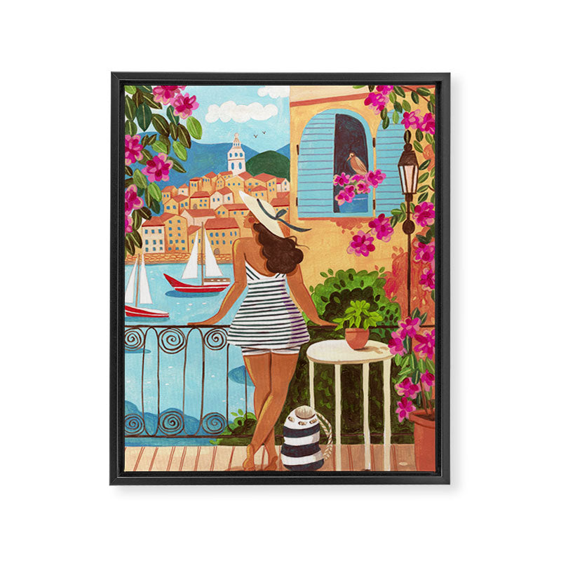 Travel poster woman in Saint-Tropez France Framed Canvas Print Gallery Image 6