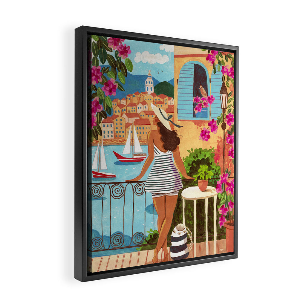 Travel poster woman in Saint-Tropez France Framed Canvas Print Gallery Image 2