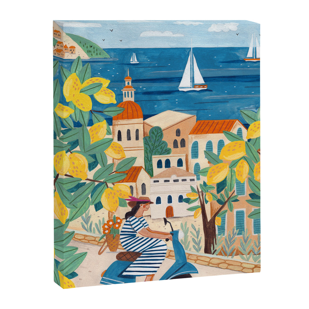 Travel poster woman on the Amalfi coast Italy Canvas Print Gallery Image 3