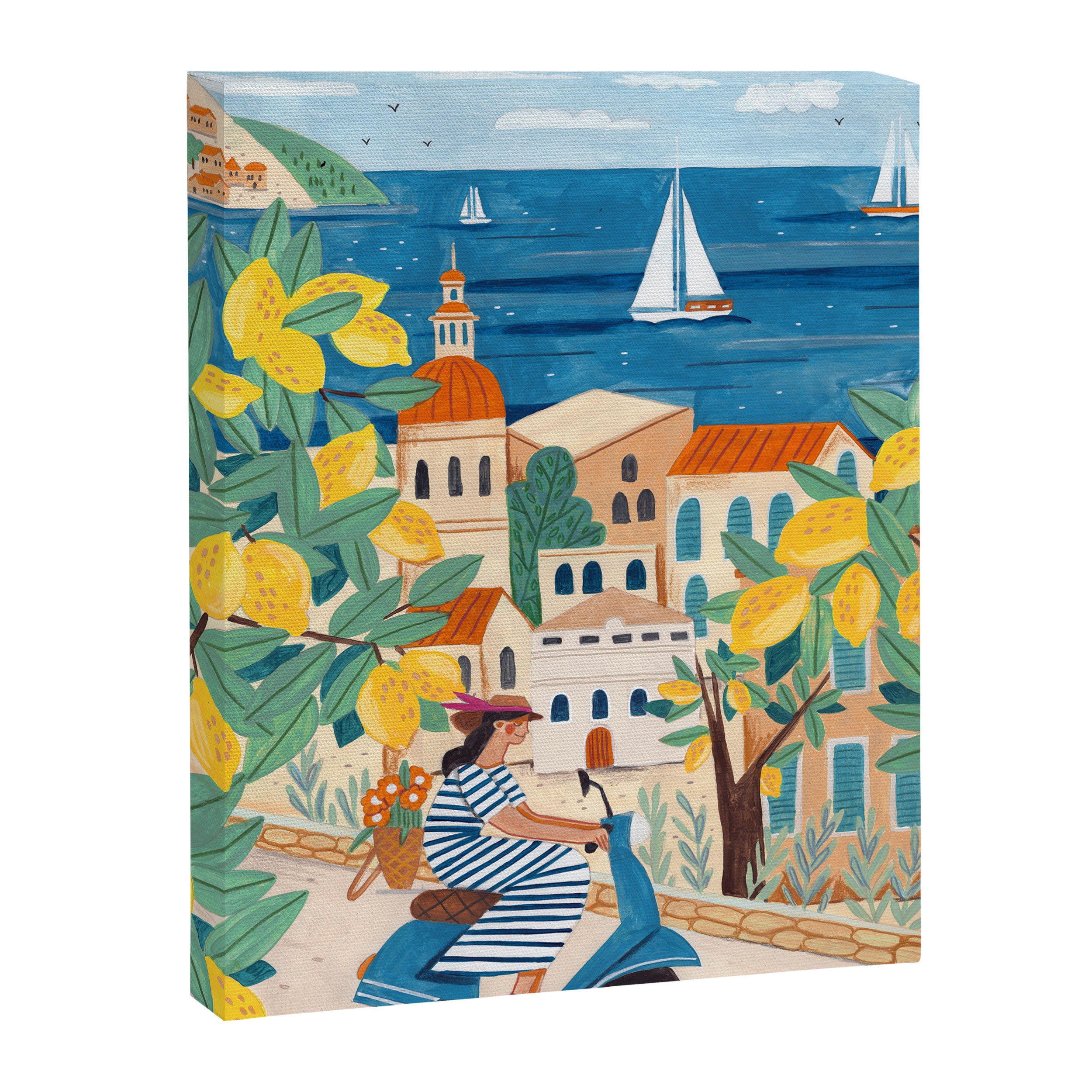 Travel poster woman on the Amalfi coast Italy Canvas Print Gallery Image 3