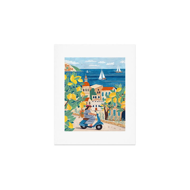 Travel poster woman on the Amalfi coast Italy Art Print Gallery Image 1