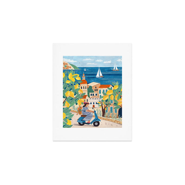 Travel poster woman on the Amalfi coast Italy Art Print Gallery Image 1