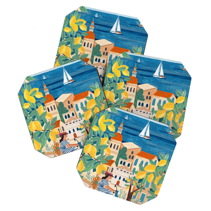 Travel poster woman on the Amalfi coast Italy Coaster Gallery Image 1